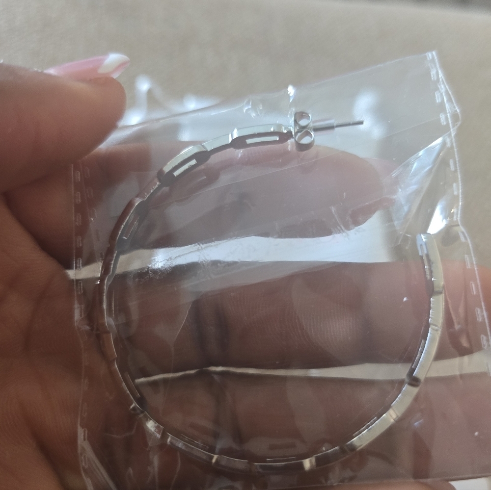 Adornia Silver Hoop Earrings Women New Dustbag - Picture 3 of 7